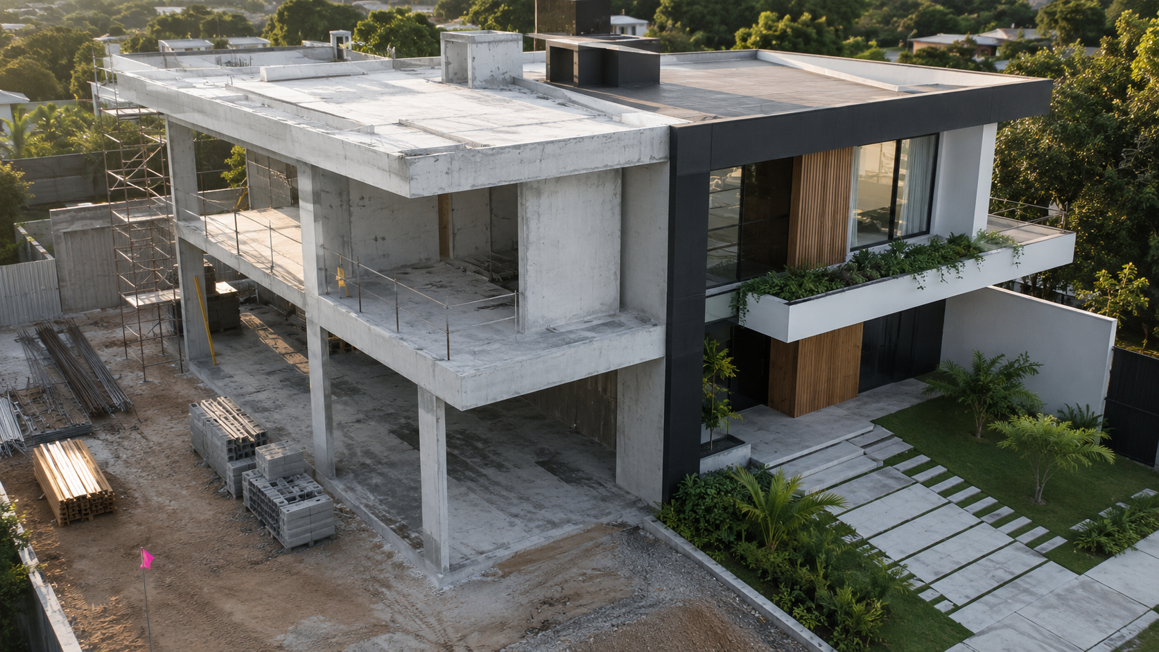 Evolução de uma casa de alto padrão em construção